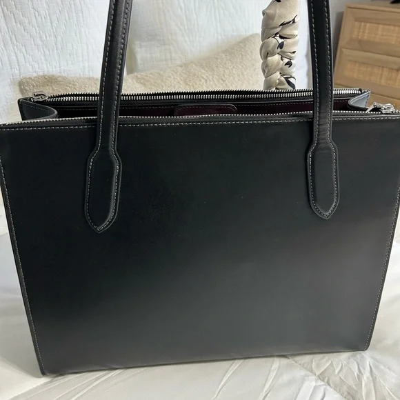 Coach Black Leather Tote with Floral Scarf Accent - Picture 2 of 4